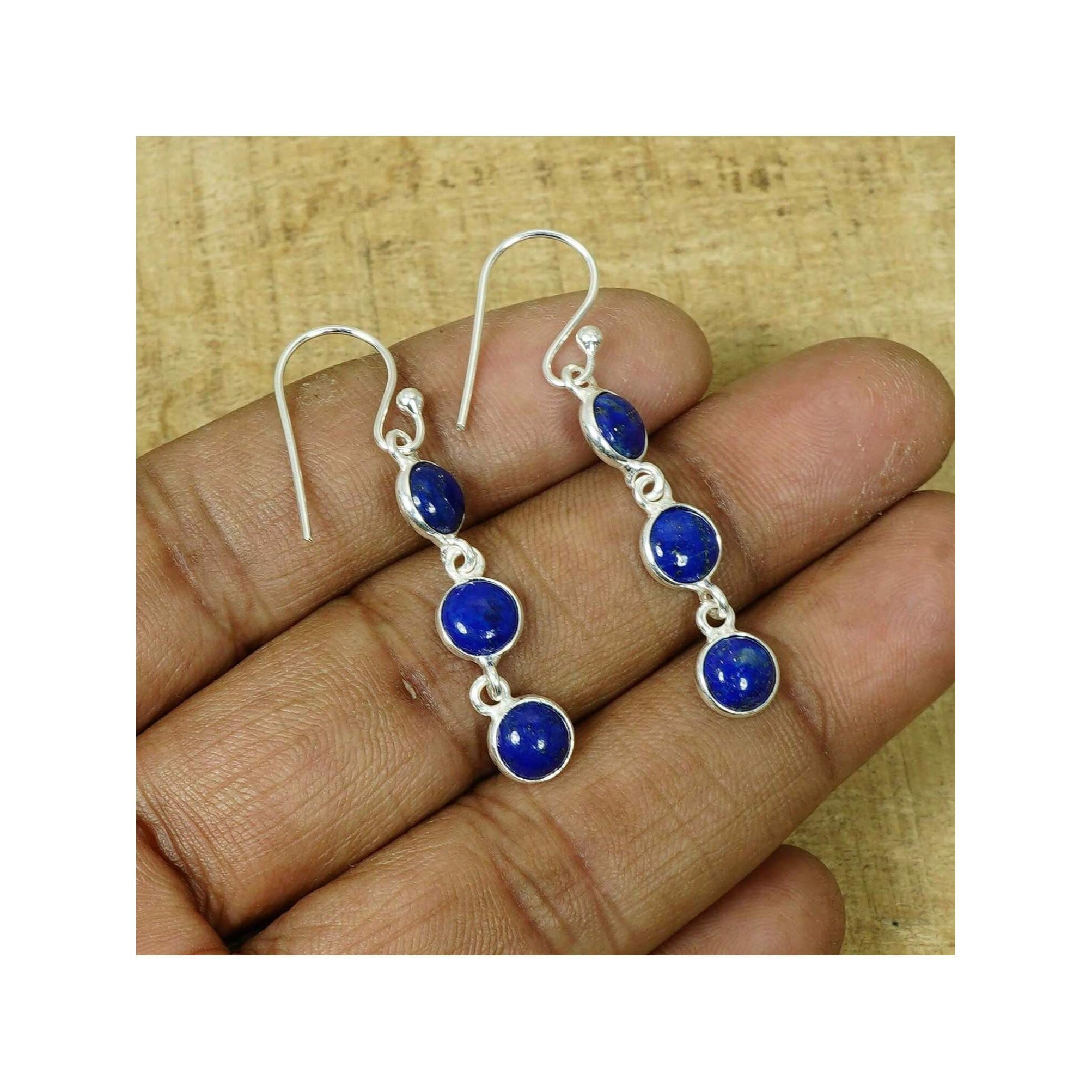925 Silver Gemstone 1 Pair Earring Malachite Onyx Carnelian Rose Quartz Hook